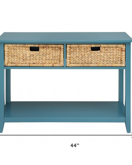 44" Teal Blue Solid Wood Console Table