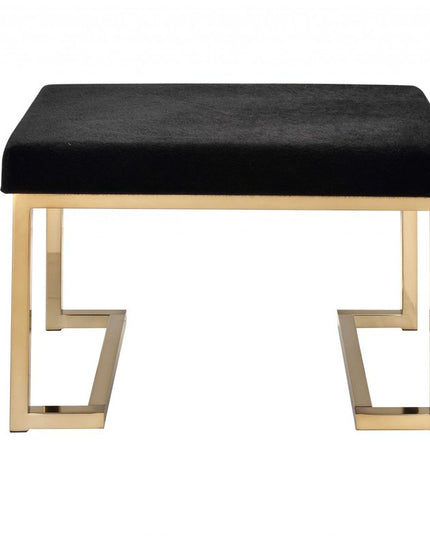 24" Black Polyester and Gold Ottoman