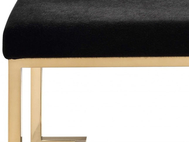24" Black Polyester and Gold Ottoman