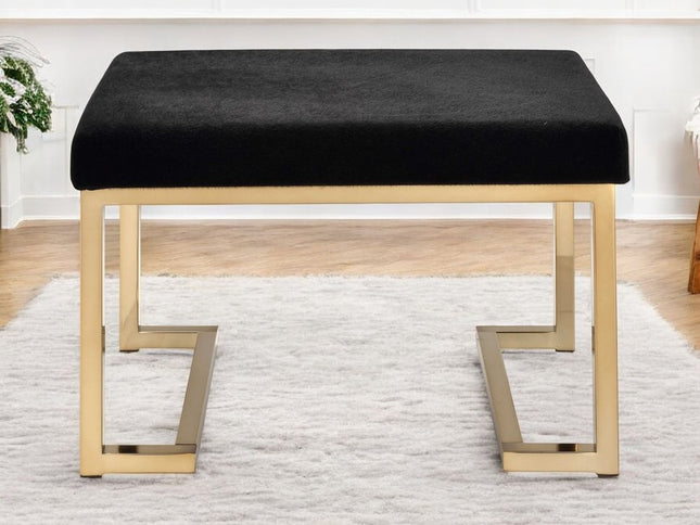 24" Black Polyester and Gold Ottoman