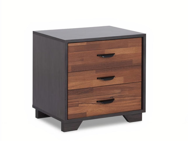 19" Espresso And Walnut Brown Three Drawer Wood Nightstand