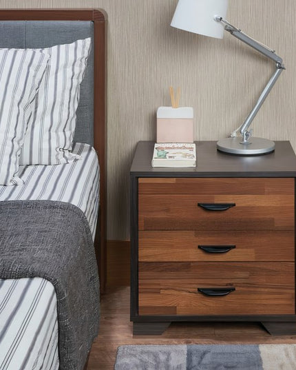 19" Espresso And Walnut Brown Three Drawer Wood Nightstand