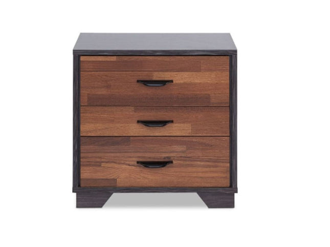19" Espresso And Walnut Brown Three Drawer Wood Nightstand