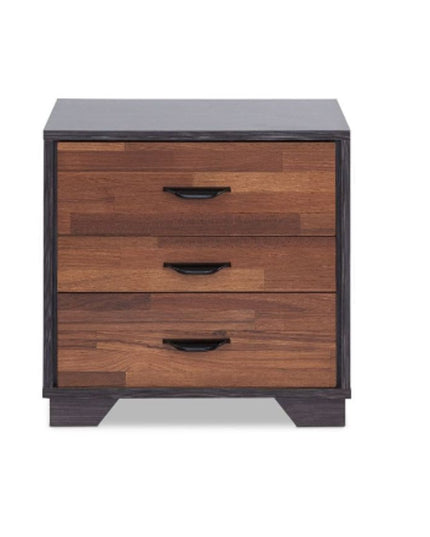 19" Espresso And Walnut Brown Three Drawer Wood Nightstand