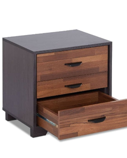 19" Espresso And Walnut Brown Three Drawer Wood Nightstand