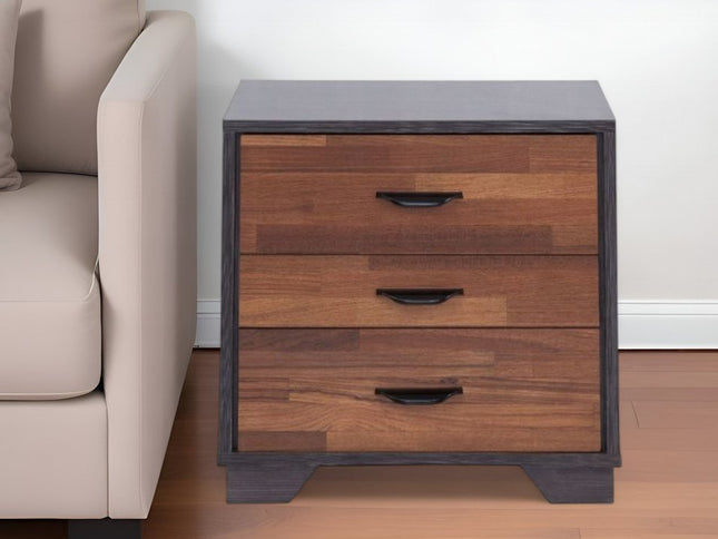19" Espresso And Walnut Brown Three Drawer Wood Nightstand