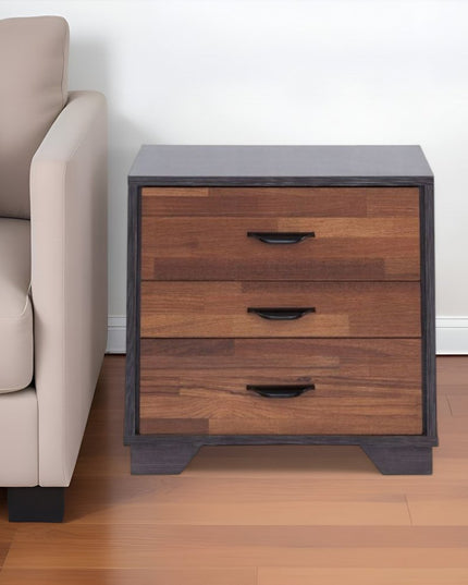 19" Espresso And Walnut Brown Three Drawer Wood Nightstand
