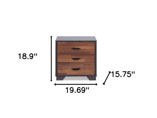 19" Espresso And Walnut Brown Three Drawer Wood Nightstand