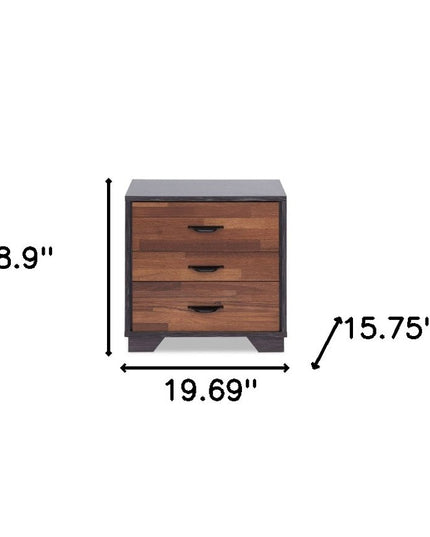 19" Espresso And Walnut Brown Three Drawer Wood Nightstand