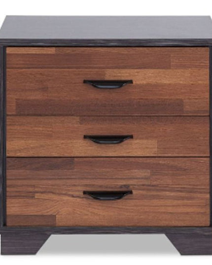 19" Espresso And Walnut Brown Three Drawer Wood Nightstand