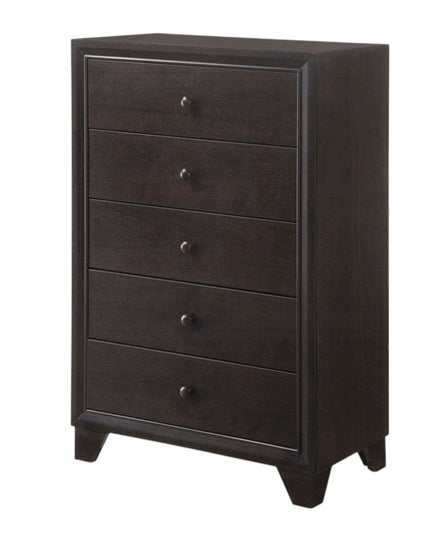 31" Espresso Solid Wood Five Drawer Dresser
