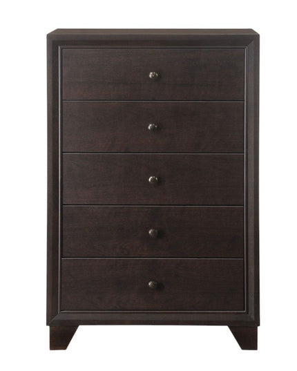 31" Espresso Solid Wood Five Drawer Dresser