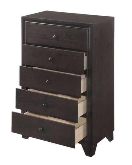 31" Espresso Solid Wood Five Drawer Dresser