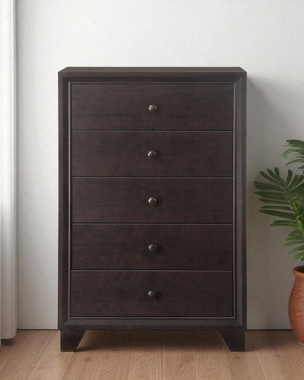 31" Espresso Solid Wood Five Drawer Dresser
