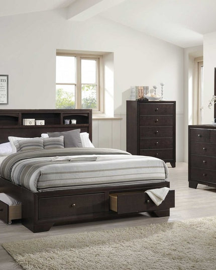 31" Espresso Solid Wood Five Drawer Dresser