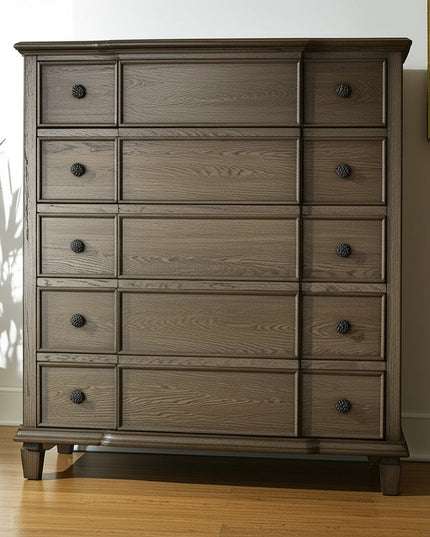 60" Dark Brown Solid Wood Nine Drawer Double Dresser