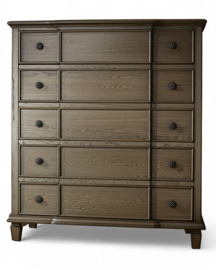 60" Dark Brown Solid Wood Nine Drawer Double Dresser