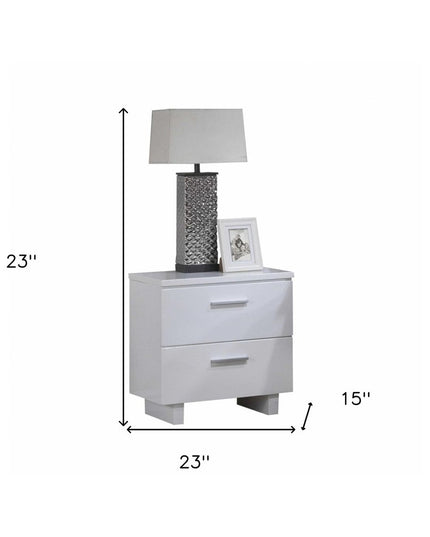 23" White Two Drawers Mirrored Nightstand
