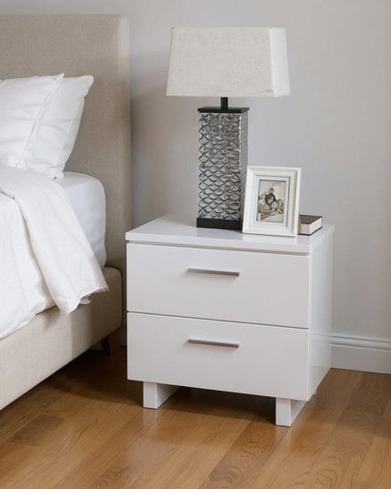 23" White Two Drawers Mirrored Nightstand