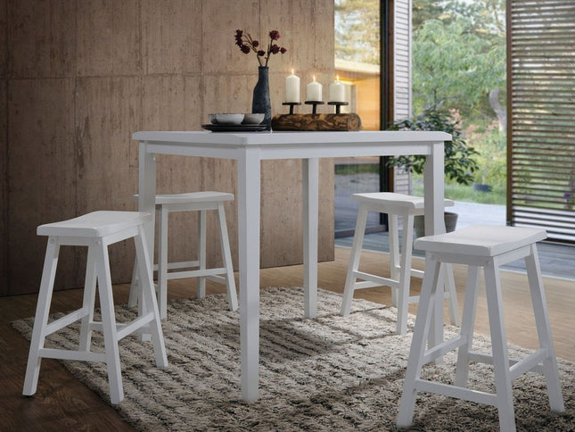 36" X 36" X 36" 5Pc White Rubber Wood Counter Height Set