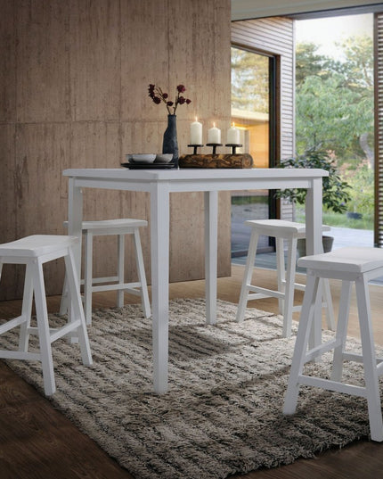 36" X 36" X 36" 5Pc White Rubber Wood Counter Height Set