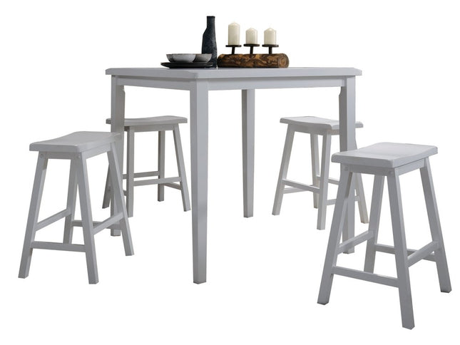 36" X 36" X 36" 5Pc White Rubber Wood Counter Height Set