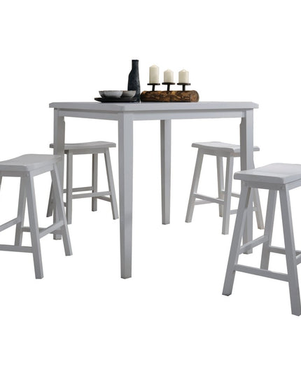 36" X 36" X 36" 5Pc White Rubber Wood Counter Height Set