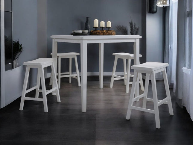 36" X 36" X 36" 5Pc White Rubber Wood Counter Height Set