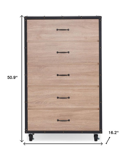 31" Oak Wood Five Drawer Dresser