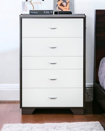 32" Brown and White Five Drawer Standard Chest
