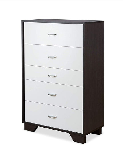 32" Brown and White Five Drawer Standard Chest