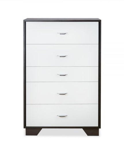 32" Brown and White Five Drawer Standard Chest