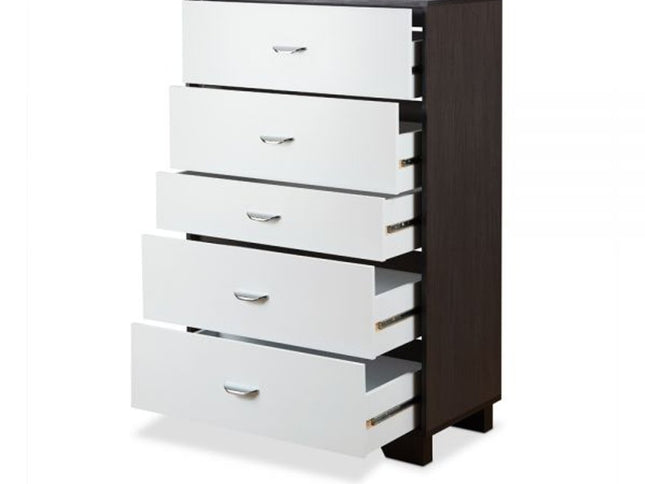 32" Brown and White Five Drawer Standard Chest