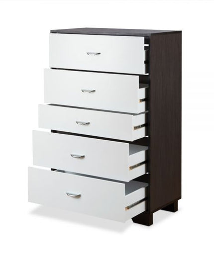 32" Brown and White Five Drawer Standard Chest