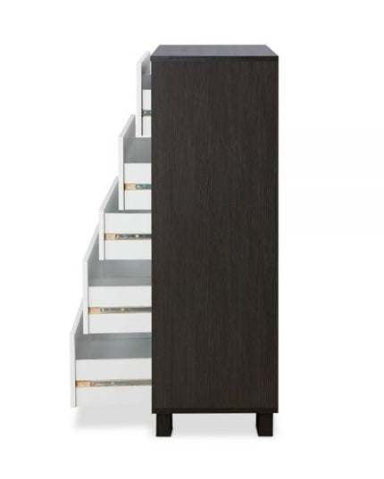32" Brown and White Five Drawer Standard Chest