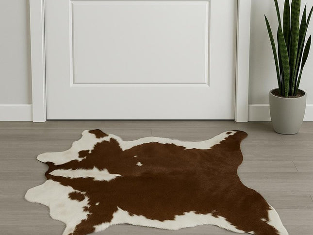 2' X 3' Brown And White Cowhide Cowhide Print Hand Tufted Area Rug