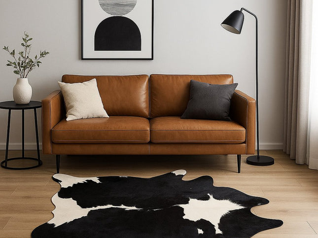 6' X 7' Black And White Cowhide Animal Print Area Rug