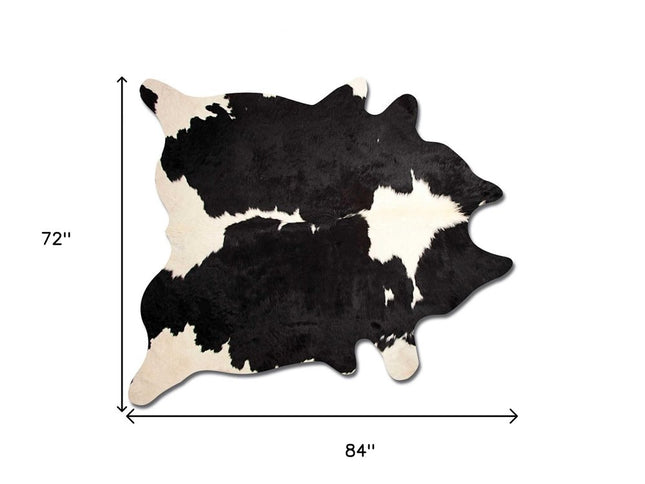 6' X 7' Black And White Cowhide Animal Print Area Rug