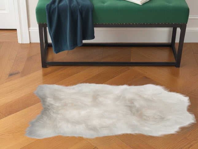 2' X 3' White Natural Wool Long-Haired Sheepskin Area Rug