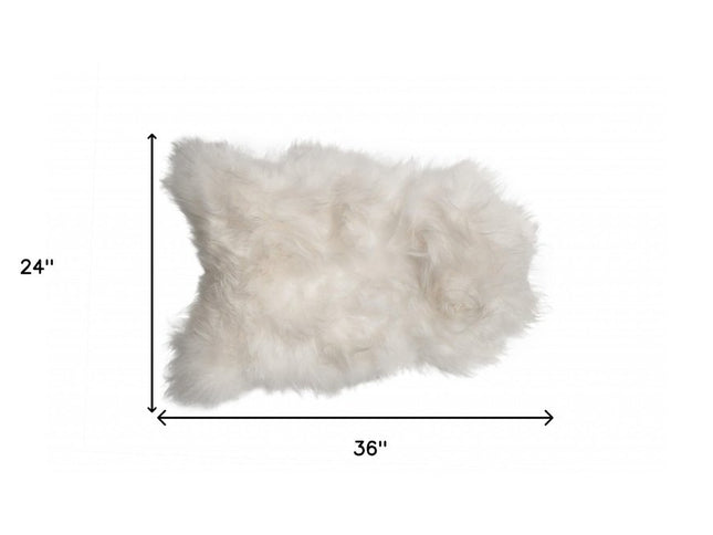 2' X 3' White Natural Wool Long-Haired Sheepskin Area Rug