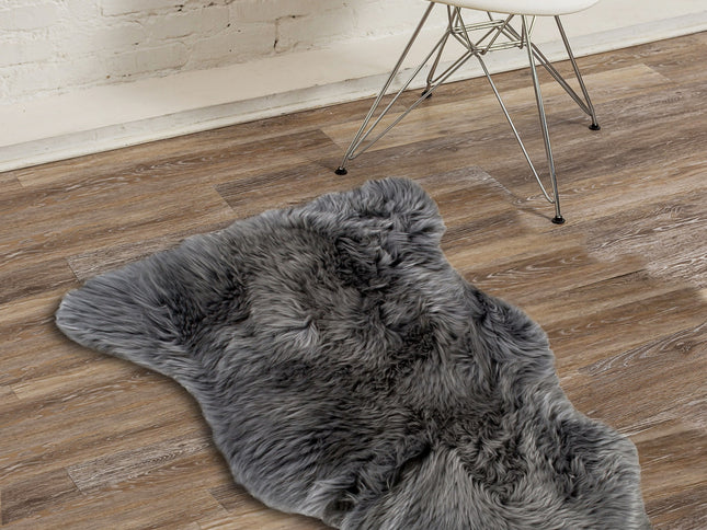 2' X 3' Gray Genuine Sheepskin Animal Print Shag Area Rug