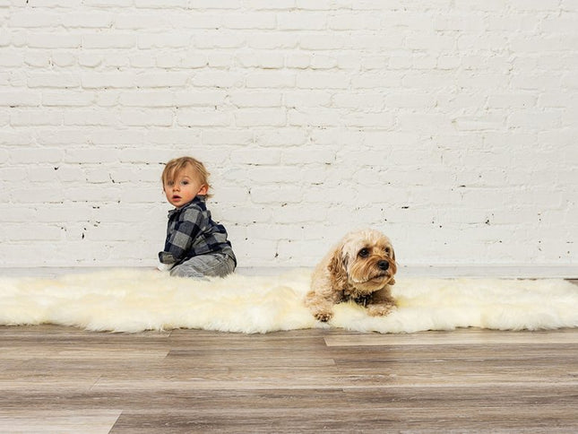 6' Natural Genuine Sheepskin Animal Print Shag Area Rug