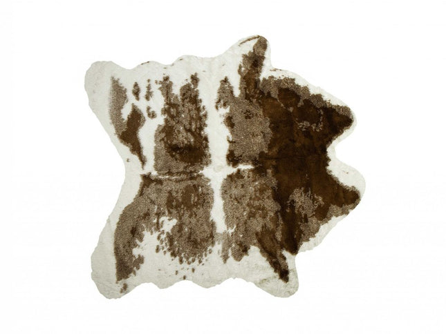 4' X 5' Brown And White Faux Fur Animal Print Washable Area Rug
