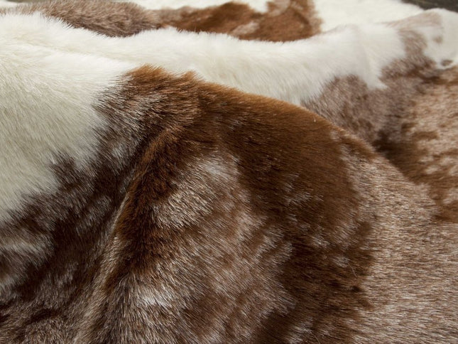 4' X 5' Brown And White Faux Fur Animal Print Washable Area Rug