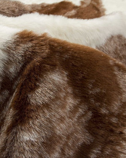 4' X 5' Brown And White Faux Fur Animal Print Washable Area Rug