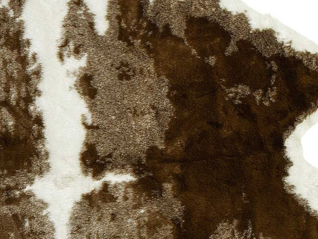 4' X 5' Brown And White Faux Fur Animal Print Washable Area Rug