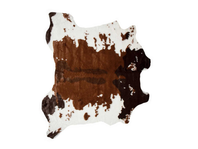4' X 5' Brown And White Faux Fur Animal Print Washable Area Rug