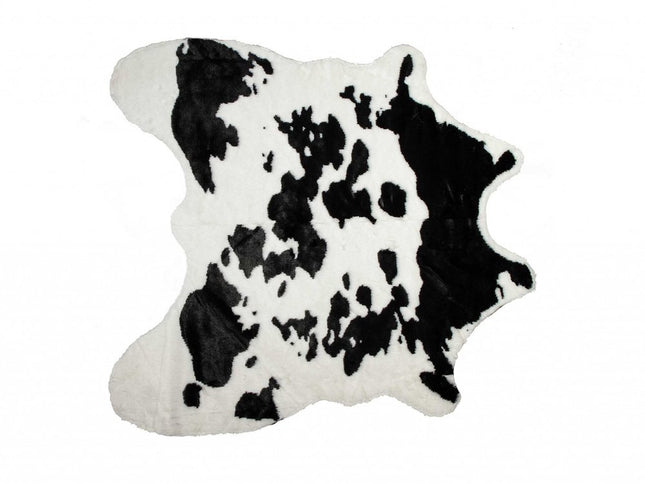 4' X 5' Brown And White Faux Fur Animal Print Washable Area Rug