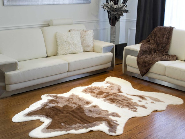 4' X 5' Brown And Ivory Faux Cowhide Animal Print Area Rug