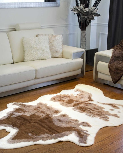 4' X 5' Brown And Ivory Faux Cowhide Animal Print Area Rug